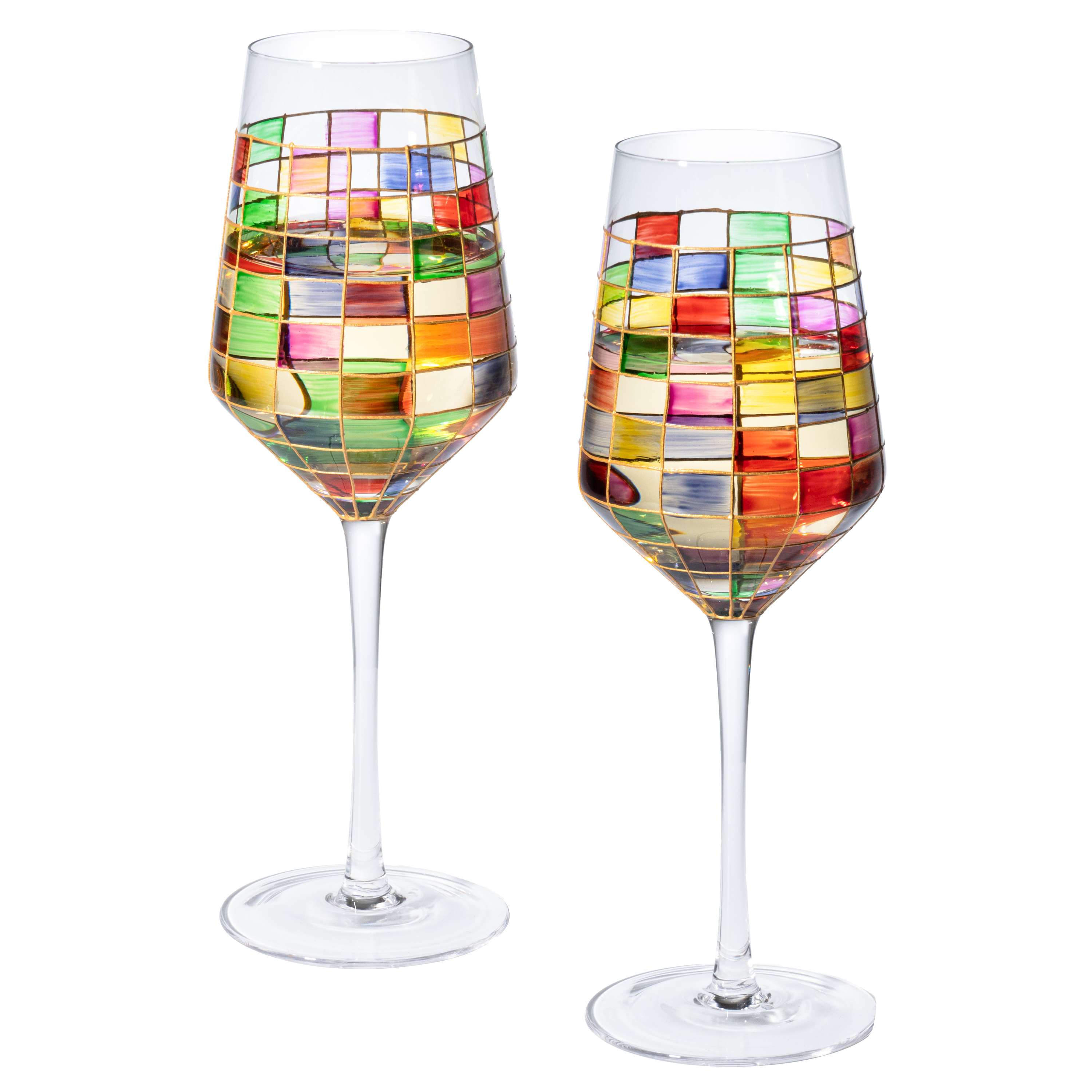 The Wine Savant Renaissance Stained Wine Glasses Set of 2 Festive Colorful Coffee Cups, Multicolored, Home Bar Gift, Colored Drinkware, Rainbow Glassware (Stemmed)-0